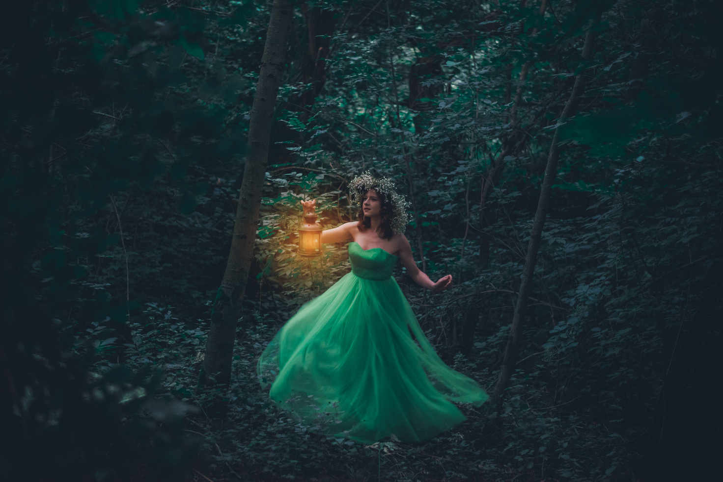 Lady Wearing Gown in Forest