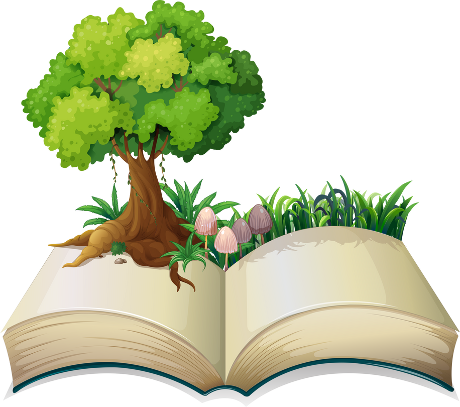 Open Book with Tree Illustration